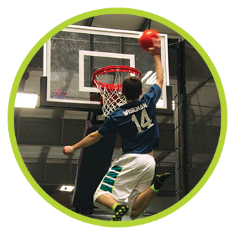 Trampoline slam dunks let you be the pro you know you are Jumping high to slam dunk on basketball court